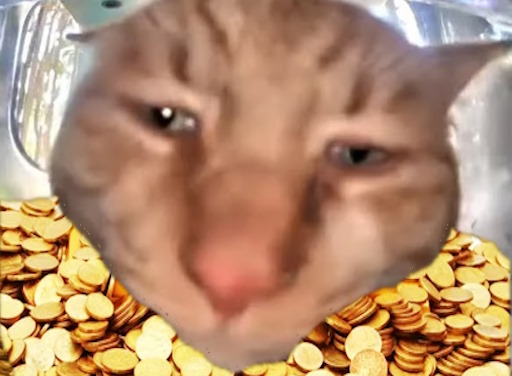 Mr. Fresh pokes his head into a pile of gold coins, crudely photoshopped.